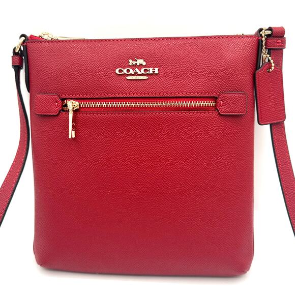 Coach Mini Rowan File Bag Crossbody Purse in 1941 Red Leather CE871 - Picture 1 of 9